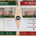 Comparison between halal-certified frozen chicken and halal-labelled poultry products.