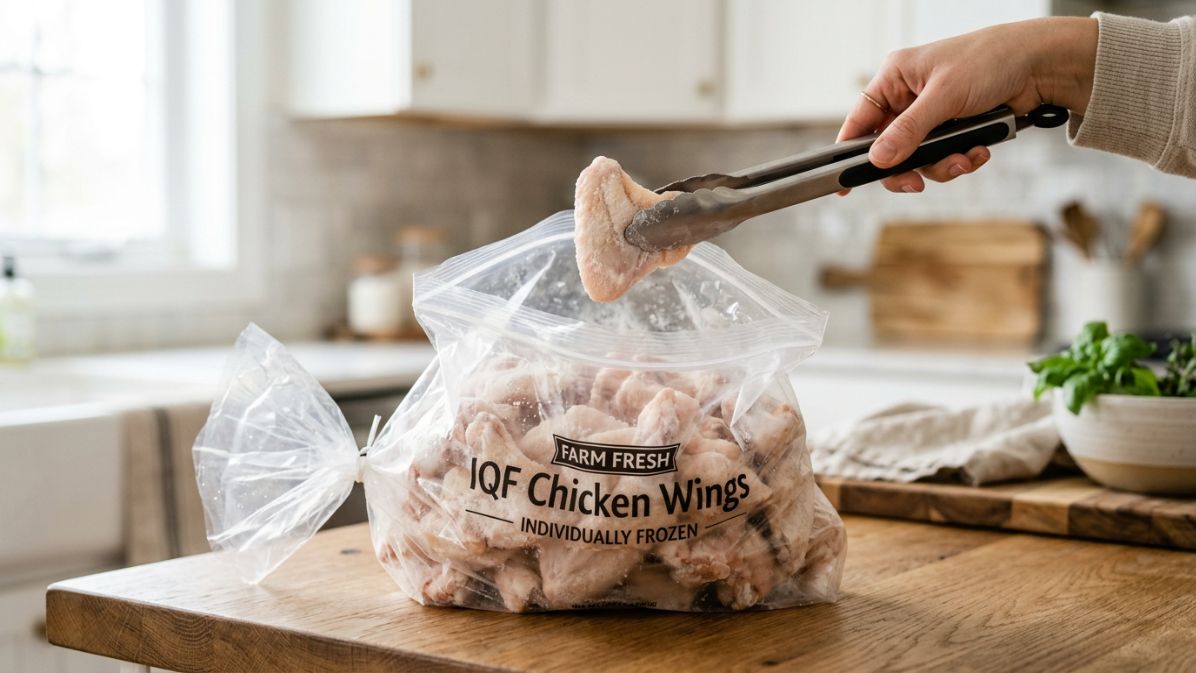 IQF frozen chicken wings packaged for food service and export